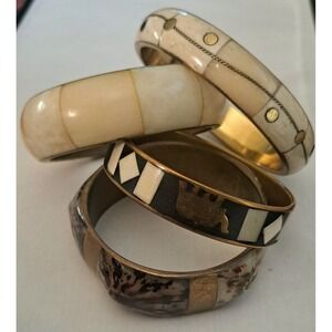 Vinyasa Shell Bone & Brass Bangle Bracelet Lot